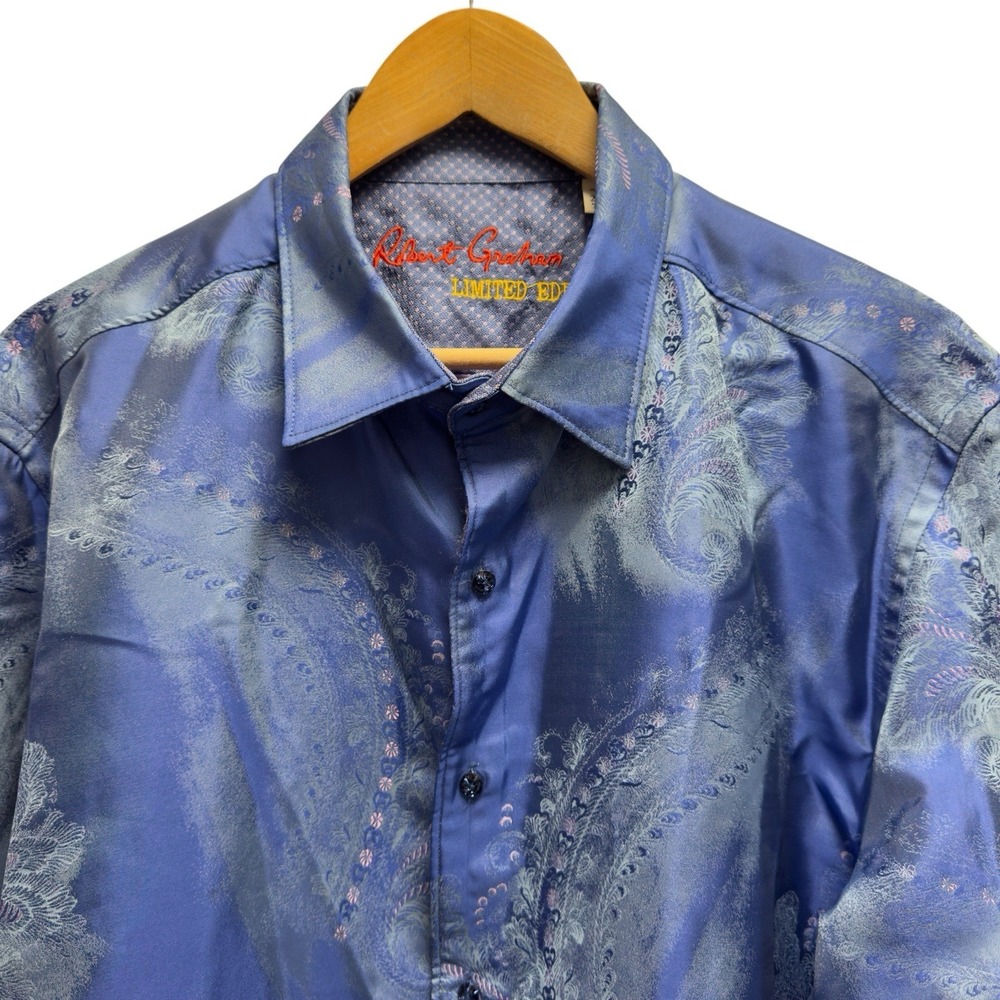 Robert Graham Limited Men's 2XL "Its Electric" Blue Paisley Silk Flip Cuff Shirt